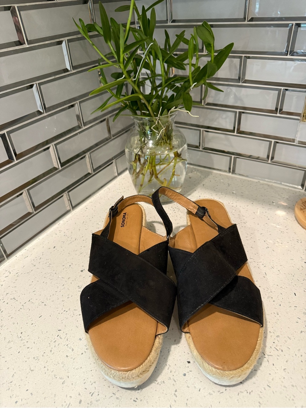 Sonoma Black Crisscross Espadrille Wedge Sandals